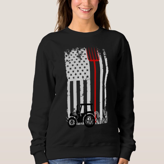 Moletom Retro American Flag Tractor Men Women Tractor Farm (Frente)