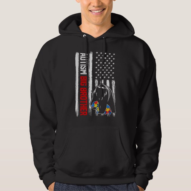 Moletom Retro Autismo Big Brother Bear American Flag Aware (Frente)