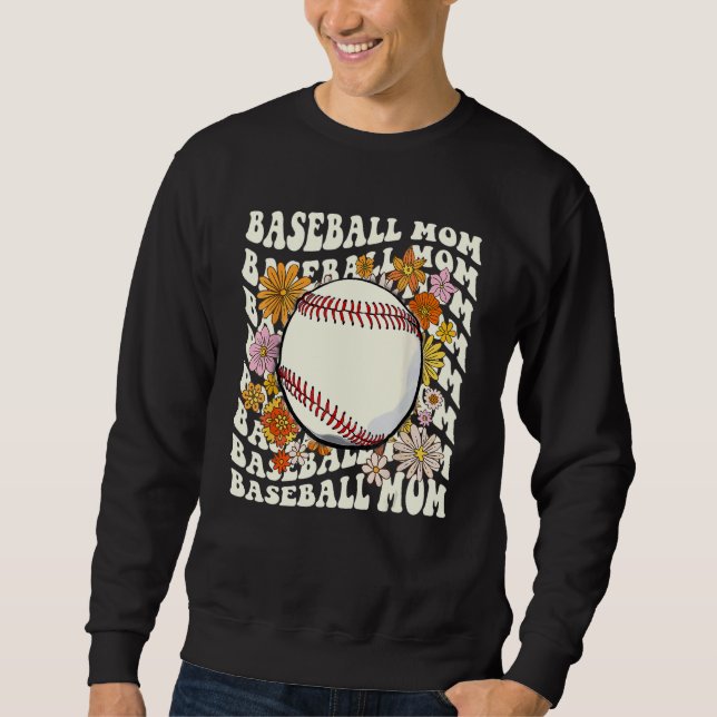 Moletom Retro Baseball Mom Groovy Floral Women Baseball Fl (Frente)
