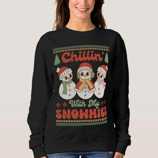 Moletom Retro "Chillin' With My Snowmies", Feliz Natal (Frente)