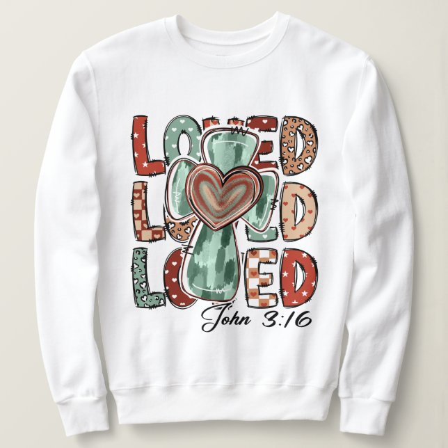 Moletom Retro Christian Cross Loved John 3:16 (Frente do Design)