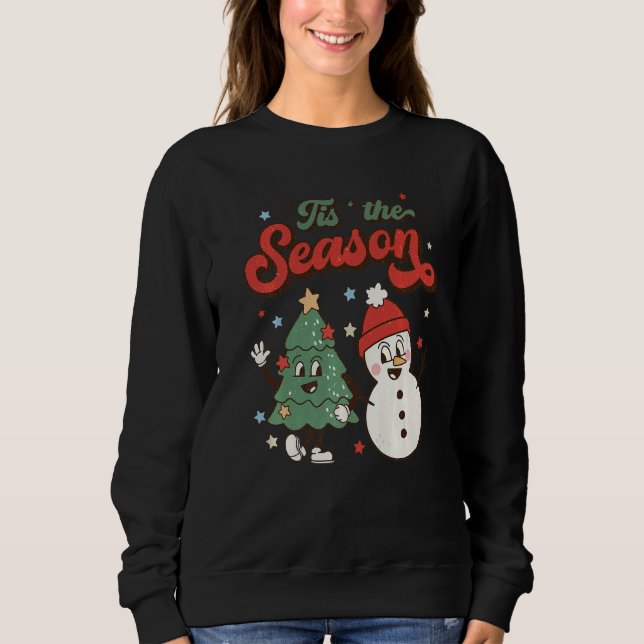 Moletom Retro Christmas Tis The Season Christmas Tree Snow (Frente)