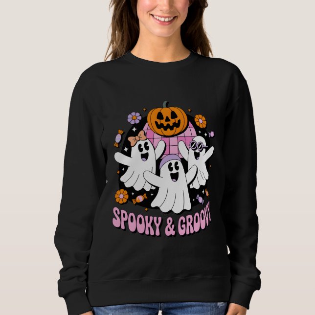 Moletom Retro Disco Fantasmas Spooky e Groovy Halloween (Frente)