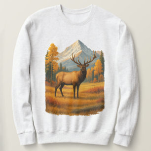 Moletom Retro Elk Camisola de tripulação de cena de caça