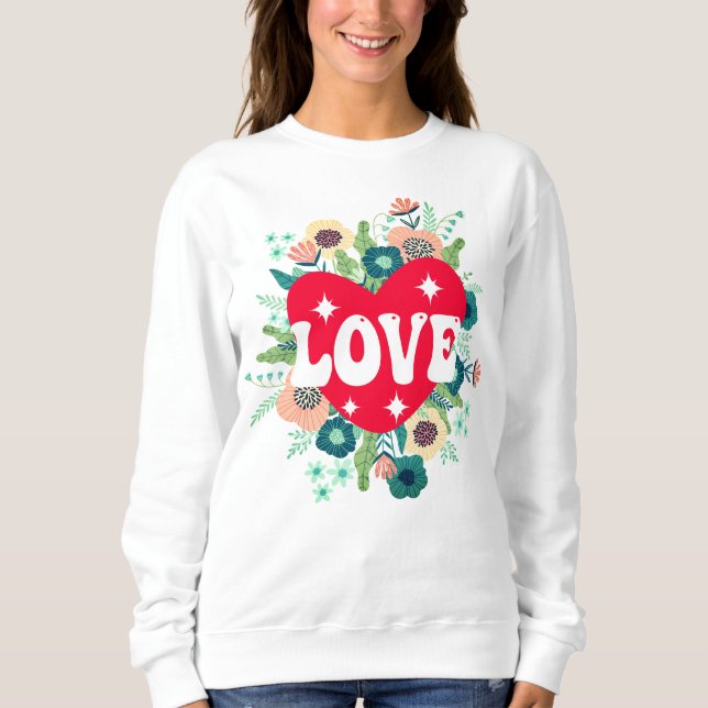 Moletom Retro Floral Heart Love Red Dia de os namorados (Frente)