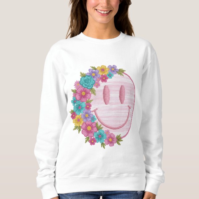 Moletom Retro Floral Smiley Face PNG Sublimation Design  (Frente)