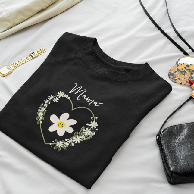 Moletom Retro Flower Heart Happy Face, Mãe Espanhola, Mãe (Criador carregado)