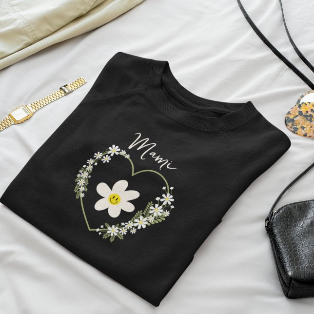 Moletom Retro Flower Heart Happy Face, Mami Espanhola, Mãe (Criador carregado)