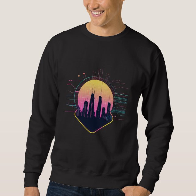 Moletom Retro Futuristic Neon Cityscape Tech (Frente)