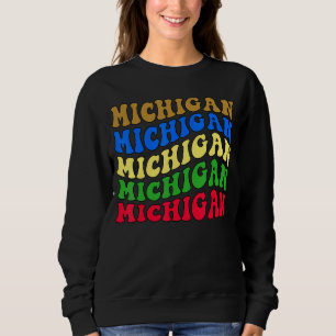 Moletom Retro Groovy Casa de Michigan State Eu Amo Bandeir