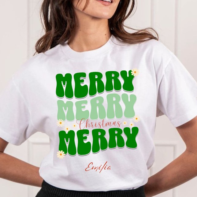 Moletom Retro Groovy Feliz Roteiro de Natal Nome Verde (Criador carregado)