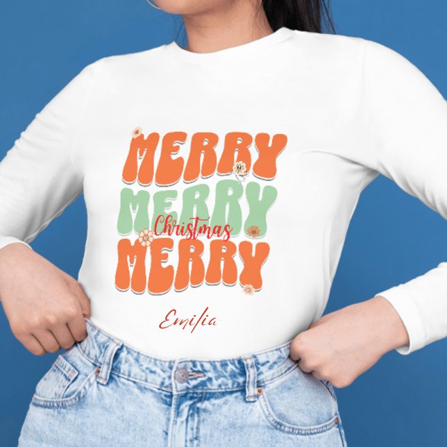 Moletom Retro Groovy Felry Christmas Script Orange Name (Criador carregado)