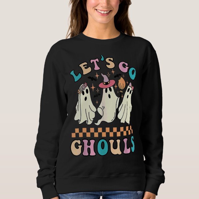 Moletom Retro Groovy Go Ghouls Halloween Ghost Outfi (Frente)