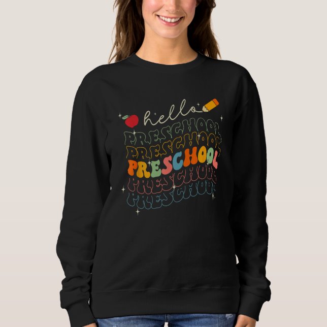 Moletom Retro Groovy Hello Preschool Teacher Pupil Back To (Frente)