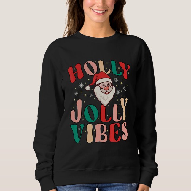 Moletom Retro Groovy Holly Xmas Jolly Vibes Christmas For  (Frente)