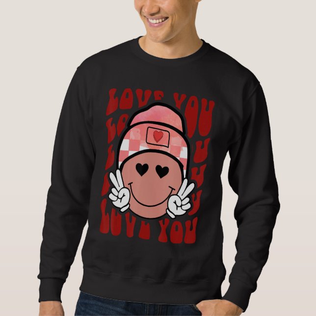 Moletom Retro Groovy Love You Smile Face Cute Valentine (Frente)