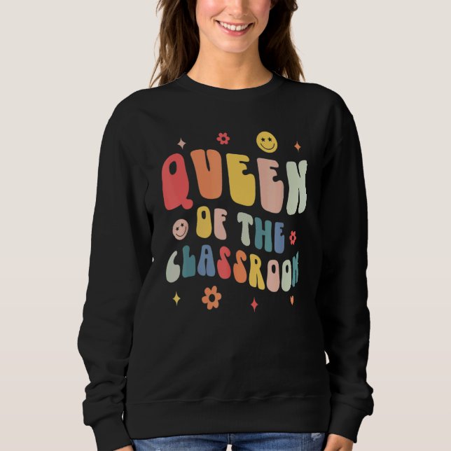 Moletom Retro Groovy Queen Of The Classroom Teacher Back T (Frente)