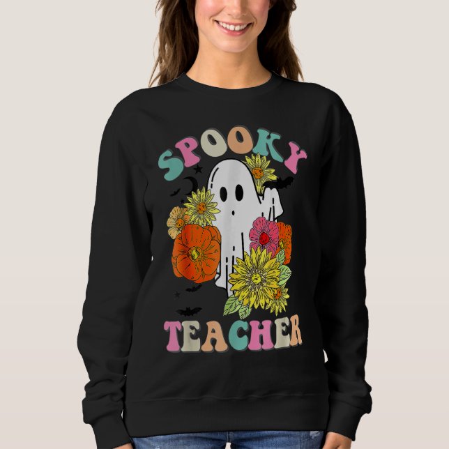 Moletom Retro Groovy Spooky Professora Queda Fall Floral G (Frente)