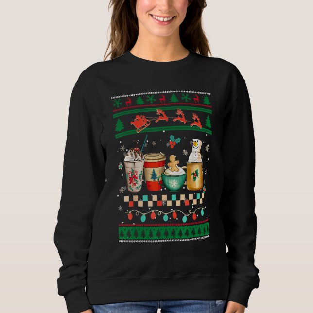 Moletom Retro Groovy Ugly Christmas Coffee Winter Cozy Xma (Frente)
