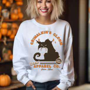 Moletom Retro Halloween Cat Grimalkin Orange Black