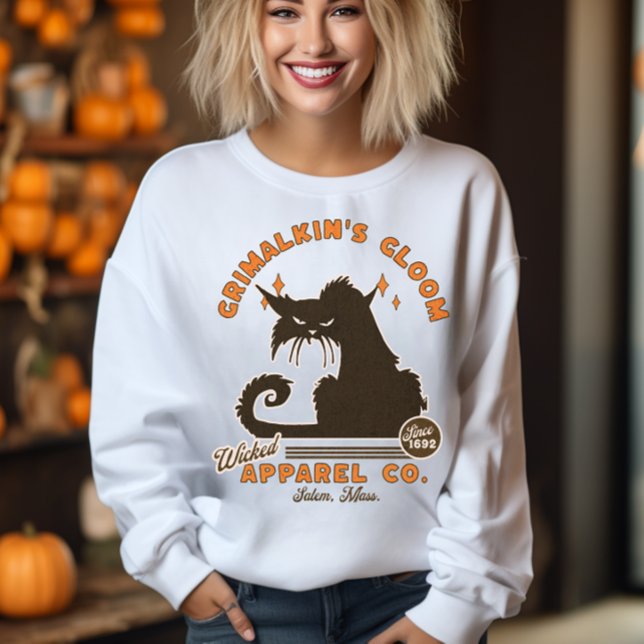 Moletom Retro Halloween Cat Grimalkin Orange Black (A grumpy cat highlights this funny retro Halloween shirt. Great for cat lovers. This sassy feline hi)