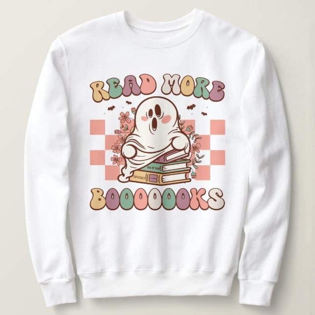 Moletom Retro Halloween Leia mais livros Boo Ghost Student (Frente do Design)