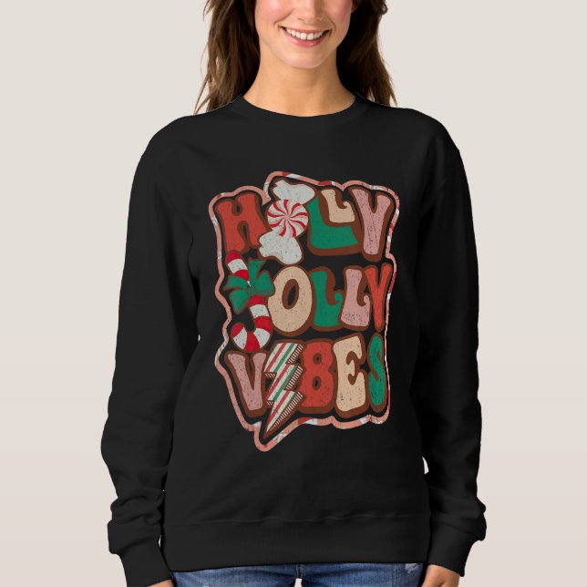 Moletom Retro Holly Jolly Vibes Christmas Groovy Tis The S (Frente)
