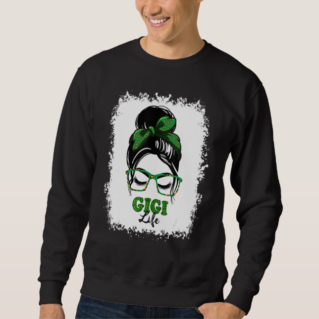 Moletom Retro Irish Messy Bun Gigi Life Shamrock Patrick (Frente)