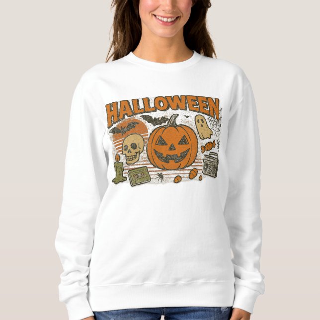 Moletom Retro Jack-O’-Lanterna Halloween Roupas unisex (Frente)
