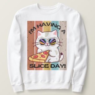 Moletom Retro Kawaii gato giro comendo pizza