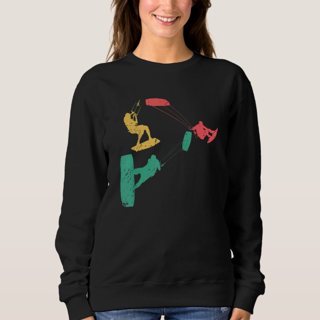 Moletom Retro Kiteboarder Silhouette Vintage Old School Ki (Frente)