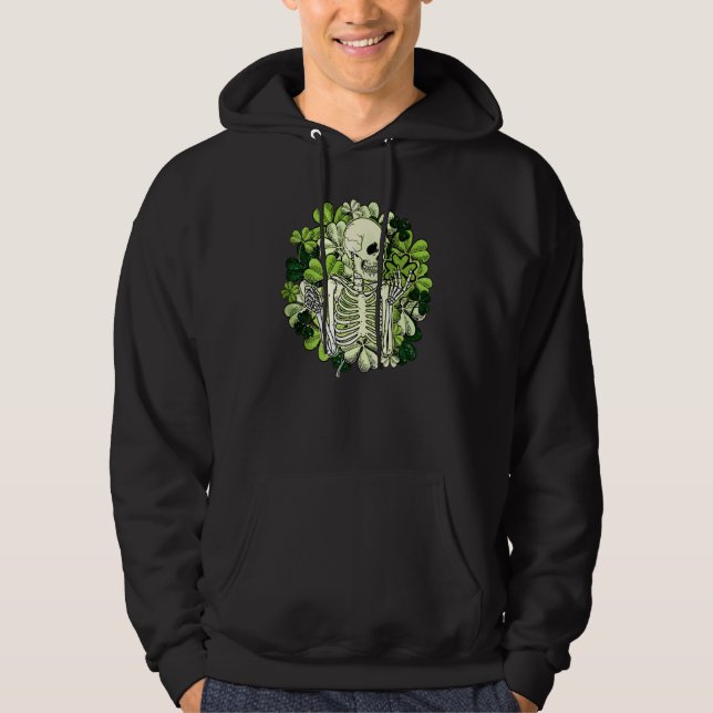 Moletom Retro Lucky Skeleton Shamrocks C Patrick's Day Out (Frente)