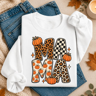 Moletom Retro Mama Outono Abóbora Leopardo