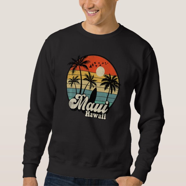 Moletom Retro Maui Hawaii Hawaiian Vacation Beach Surfing  (Frente)