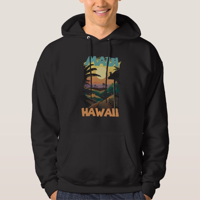 Moletom Retro Maui Hawaii Palm trees Ocean Surfing (Frente)