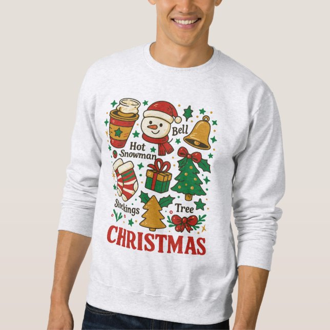 Moletom Retro Natal Xmas Doodles (Frente)