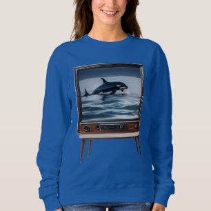 Moletom Retro Orca Breaching Analog Television Design,