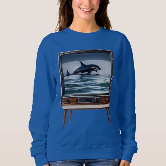 Moletom Retro Orca Breaching Analog Television Design, (Frente)