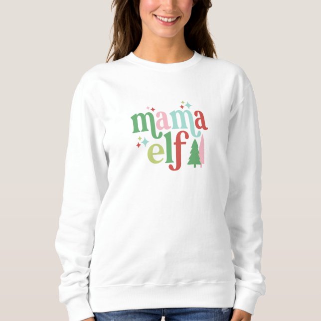 Moletom Retro Pastel Natal | Mama Elf (Frente)