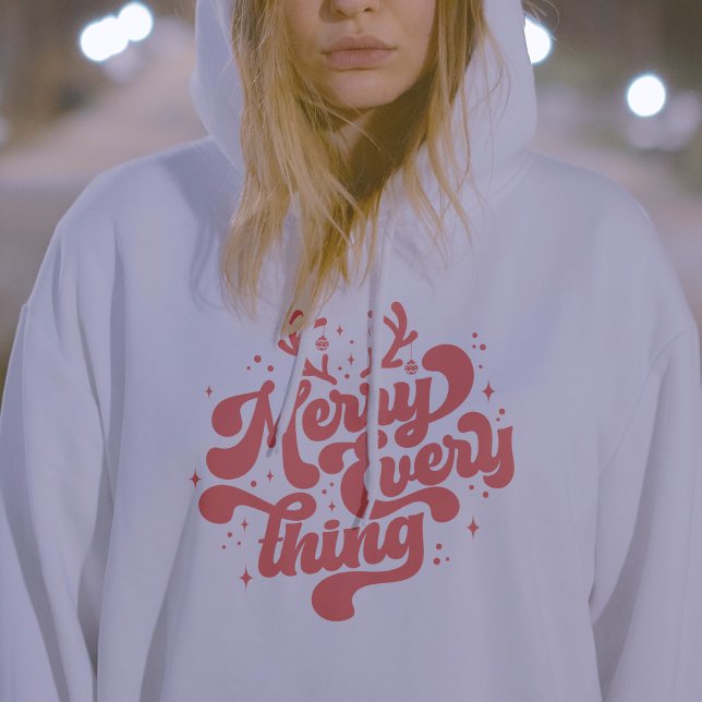 Moletom Retro Red White Feliz tudo Feliz Natal (Retro Red White Merry everything Merry Christmas Hoodie)