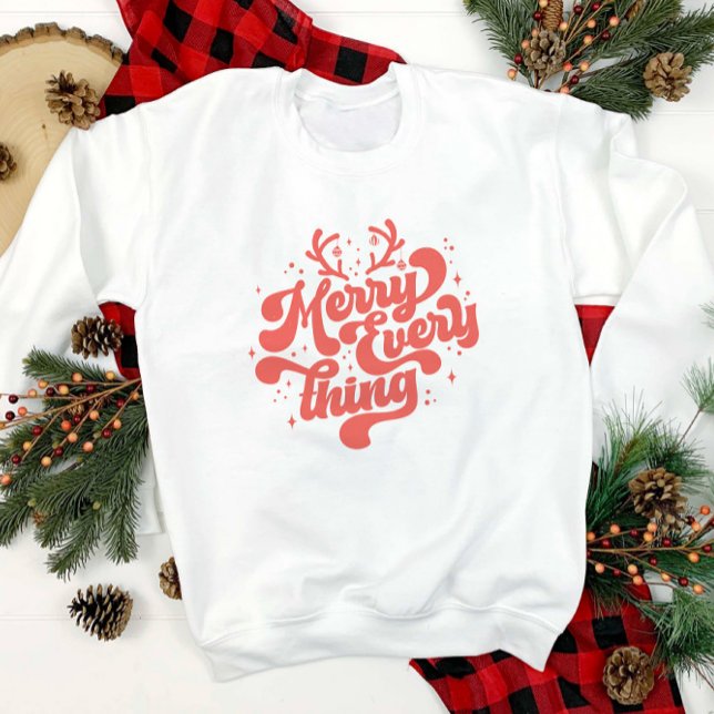 Moletom Retro Red White Feliz tudo Feliz Natal (Retro Red White Merry everything Merry Christmas Sweatshirt)