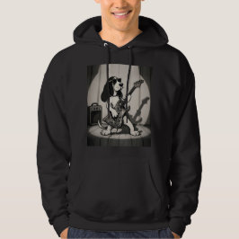 Moletom Retro Rockstar Basset Hound Guitarrista Monocromát