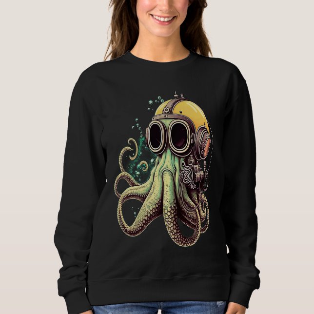 Moletom Retro Scuba Diver Weird Octopus Design Octopus Hel (Frente)