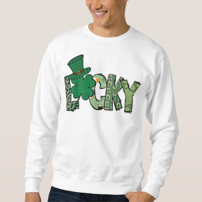Moletom Retro Shamrock Sortudo Dia de São Patrício (Frente)
