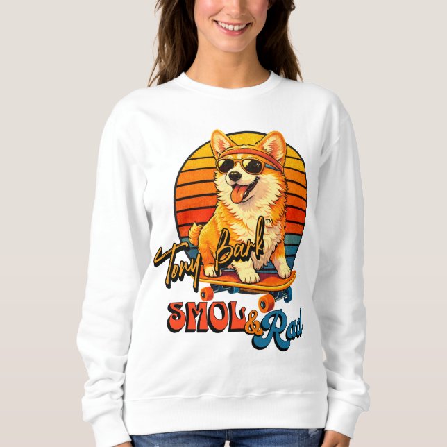 Moletom Retro Skate Corgi – Tony Bark™ – Smol & Rad  (Frente)