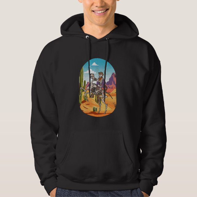 Moletom Retro Skeleton Cowboy Cavalgando Cavalo Ocidental (Frente)