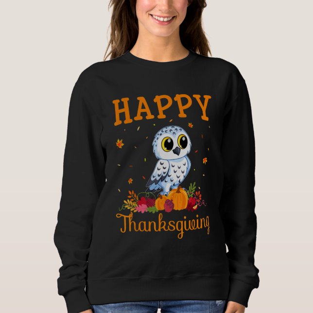 Moletom Retro Snowy Owl Happy Thanksgiving Matching Family (Frente)
