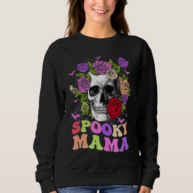Moletom Retro Spooky Mama Skull Women Flower Mom Skeleton  (Frente)