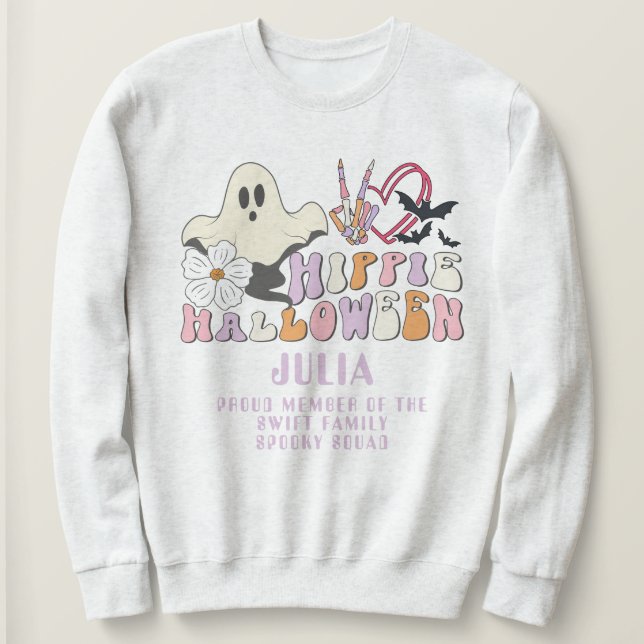 Moletom Retro Spooky Squad Peace Love Hippie Halloween (Frente do Design)