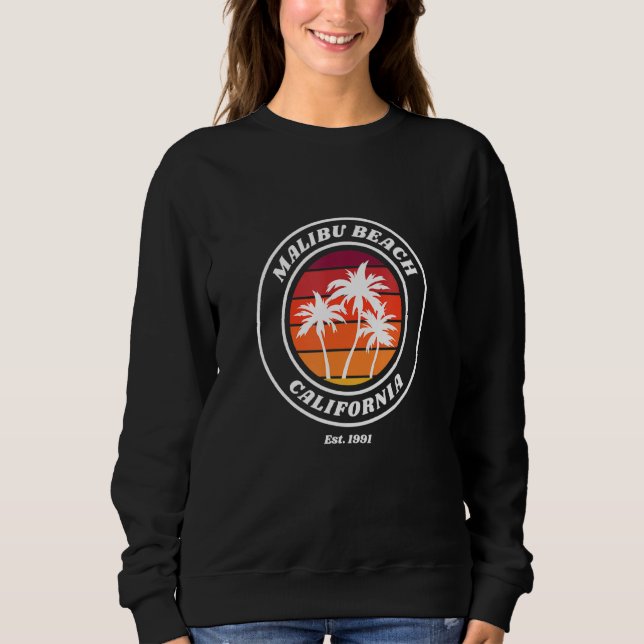 Moletom Retro Sunset Malibu California Beach Palm Tree Ar (Frente)